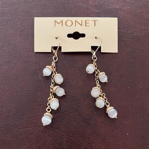 Monet Gold and Cream Dangle Earrings